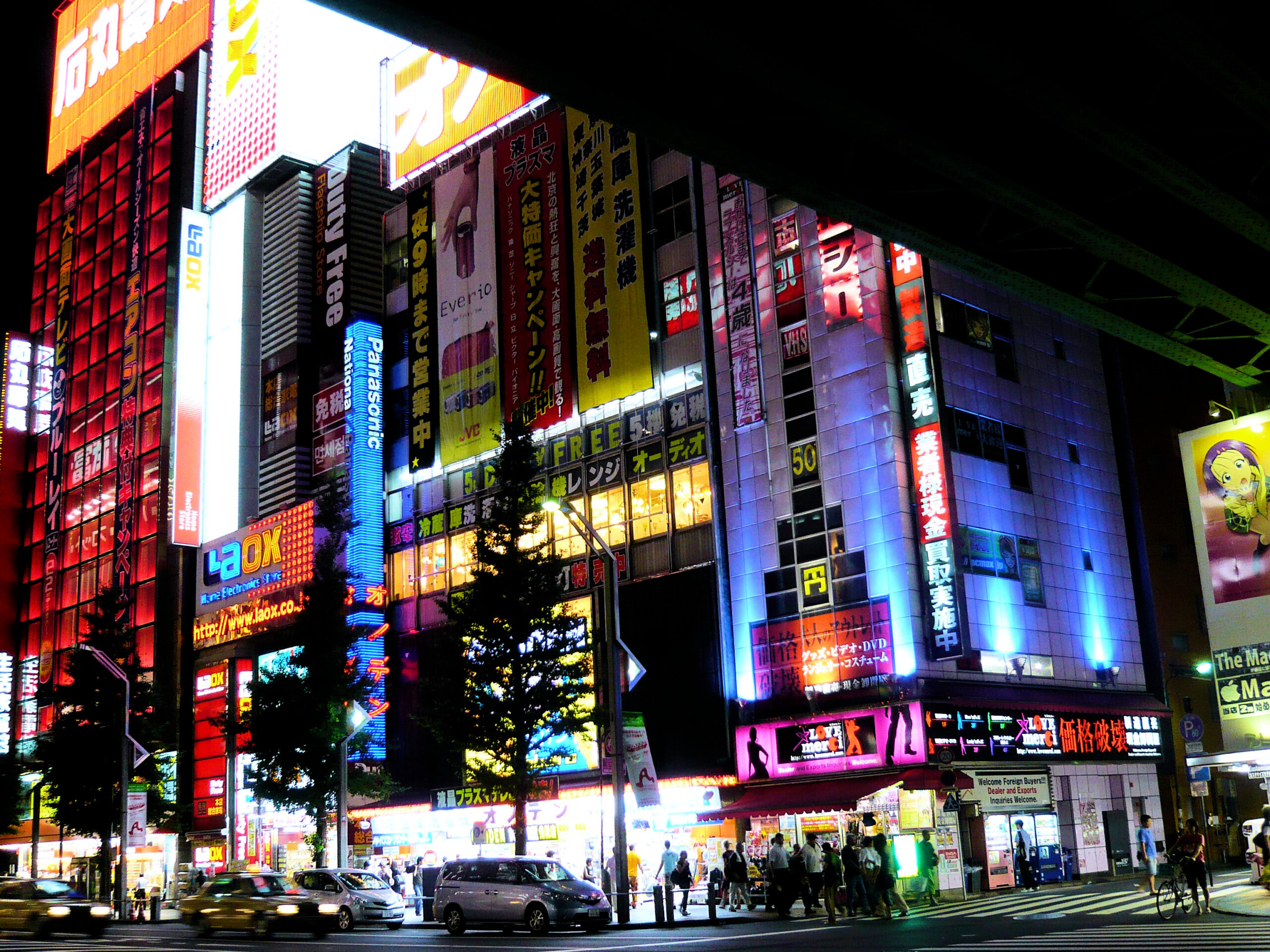 Le insegne al neon del quartiere elettronico di Akihabara